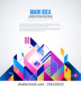 Text background with abstract geometric element and glowing lights. Corporate futuristic design, useful for presentations, advertising and web layouts. EPS10 vector template.