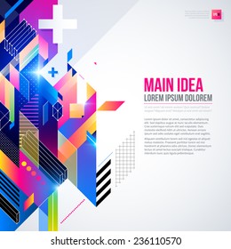 Text background with abstract geometric element and glowing lights. Corporate futuristic design, useful for presentations, advertising and web layouts. EPS10 vector template.