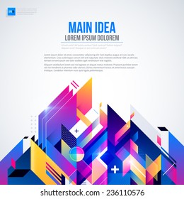 Text background with abstract geometric element and glowing lights. Corporate futuristic design, useful for presentations, advertising and web layouts. EPS10 vector template.