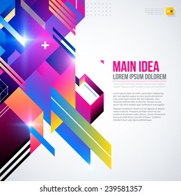 Text background with abstract geometric element and glowing lights. Corporate futuristic design, useful for presentations, advertising and web layouts. EPS10 vector template.