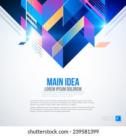 Text background with abstract geometric element and glowing lights. Corporate futuristic design, useful for presentations, advertising and web layouts. EPS10 vector template.