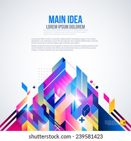 Text background with abstract geometric element and glowing lights. Corporate futuristic design, useful for presentations, advertising and web layouts. EPS10 vector template.