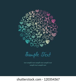 Text background with doodle hand drawn illustration. Romantic bright template for design and decoration