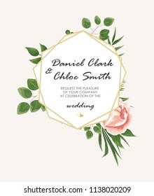 the text background with flowers peonies and Jasmine, branches of eucalyptus. Postcard, business card of florist, decorator, wedding invitation in pastel colors. Vector illustration in Botanical style