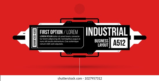 Text background with hi-tech elements in black and red techno style on flat vibrant background
