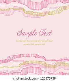 Text background with linear ornamental ribbons and sample text. Romantic rose layout, template for design and decoration