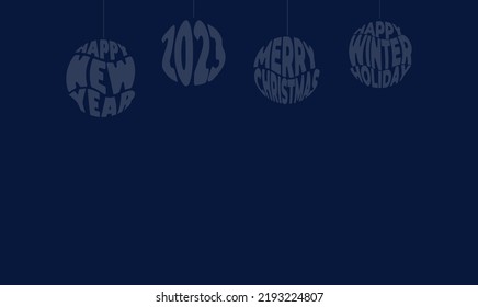 Text in ball form with holiday text. Merry Christmas and Happy Holiday. Vector minimalistic background