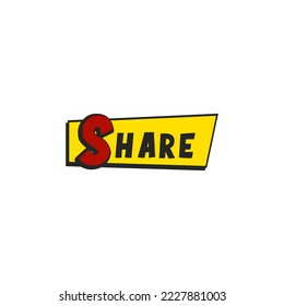 Text balloon with the word share, retro comic style