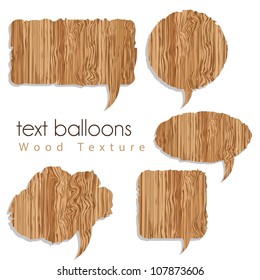 text balloons with wood texture, vector illustration