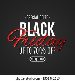 Text banner Black friday. Stylish creative lettering. Grand seasonal sale. Banner for your design. Vector illustration. EPS 10