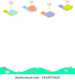 Text Banner With Colorful Birds Hanging Decoration With Ribbon