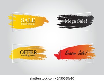 Text banner flat design set isolated on gray background. Brush stroke banners for label, title, shape, frame and text box. Useful for discount tag, smear paint, sticker and badge. Modern box banners