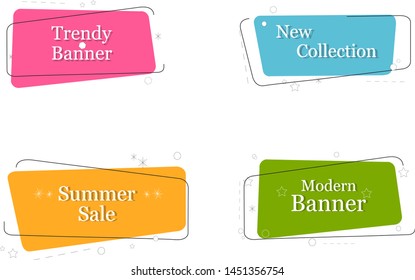 Text banner flat design set isolated on gray background. Box banners for label, title, shape, frame and text design. Useful for discount tag, sticker and badge. Modern box banners