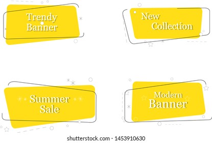 Text banner flat design set isolated on white background. Box banners for label, title, shape, frame and text design. Useful for discount tag, sticker and sale. Text box banners, vector illustration