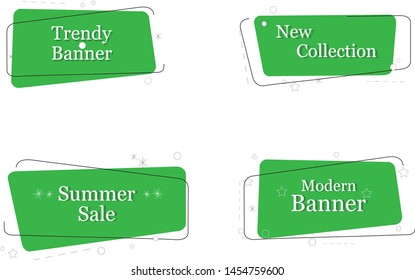 Text banner flat design set isolated on white background. Box banners for label, title, shape, frame and text design. Useful for discount tag, sticker and sale. Text box banners, vector illustration