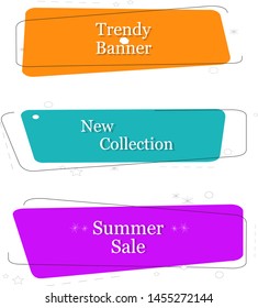 Text banner flat design set isolated on white background. Box banners for label, title, shape, frame and text design. Useful for discount tag, sticker and sale. Text box banners, vector illustration