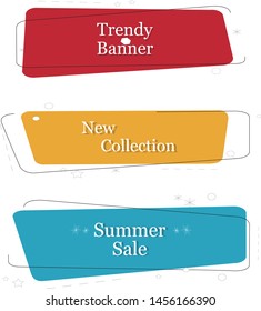 Text banner flat design set isolated on white background. Box banners for label, title, shape, frame and text design. Useful for discount tag, sticker and sale. Text box banners, vector illustration