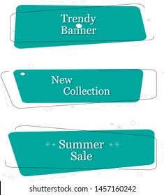 Text Banner Flat Design Set Isolated On White Background. Box Banners For Label, Title, Shape, Frame And Text Design. Useful For Discount Tag, Sticker And Sale. Text Box Banners, Vector Illustration