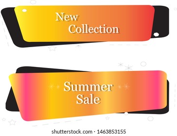 Text banner flat design set isolated on white background. Box banners for label, title, shape,ribbon and text design.Useful for discount tag, sticker and sale. Text box tag banners,vector illustration
