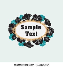 Text banner with frame and flowers on grey background