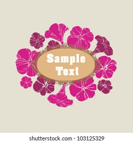 Text banner with frame and flowers on light beige background
