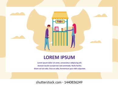 Text Banner Motivating to Create New Relationships on Street. Look around and Find Love. Woman Standing by Coffee Box and Talking Phone. Sad Man Walking Along. Vector Cartoon Flat Illustration