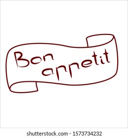 Text, banner, ribbon. Bon appetit, vector illustration. For packaging, brochures, advertising, design, labels.