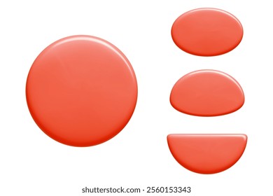 Text banner shapes collection in glossy coral color. Round, oval, semicircle 3d vector elements. Modern geometric design templates for speech bubbles, labels or web buttons mockup.