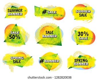 Text banners, speech bubbles for your message. Spring and summer sales. Bright, juicy banners for advertising. Vector illustration