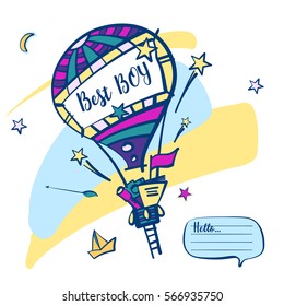 Text best boy. Vector template card with balloon.