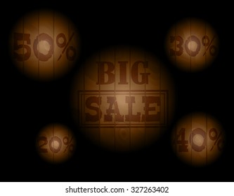 the text  BIG SALE with interest highlighted on the background of wooden boards