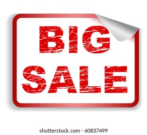 text BIG SALE on sticker with curled corner
