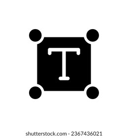 Text schwarze Glyphe ui Symbol. Geben Sie Zeichen über Bild ein. Einfaches Fülllinienelement. Design der Benutzeroberfläche. Silhouette-Symbol auf weißem Raum. Solides Piktogramm für Web, mobil. Einzelne Vektorgrafik