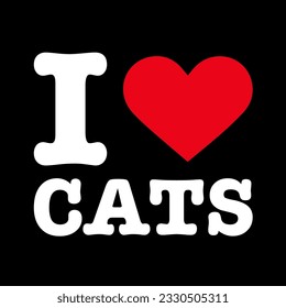 Text Black Red White I Heart Love Cats Cat Vector EPS PNG Clip Art No Transparent Background