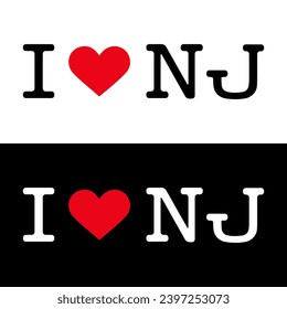 Text Black Red White I Heart Love ♥ NJ New Jersey USA Vector EPS PNG Clip Art No Transparent Background
