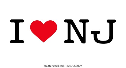 Texto Blanco Rojo Negro I Heart Love HH NJ New Jersey USA Vector EPS Clip Art No fondo transparente