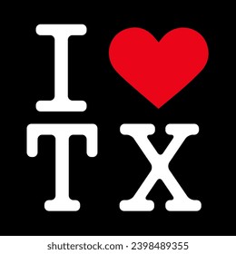 Text Black Red White I Heart Love ♥ TX Texas USA Vector EPS PNG Clip Art No Transparent Background