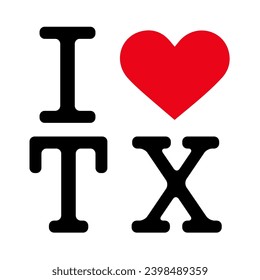 Texto Blanco Rojo Negro I Heart Love HH TX Texas USA Vector EPS Clip Art No fondo transparente