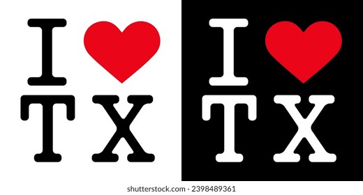 Texto Blanco Rojo Negro I Heart Love HH TX Texas USA Vector EPS Clip Art No fondo transparente