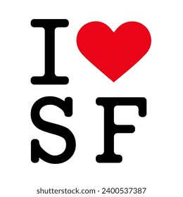 Texto Blanco Rojo Negro I Heart Love HH SF San Francisco America USA Vector EPS Clip Art No fondo transparente