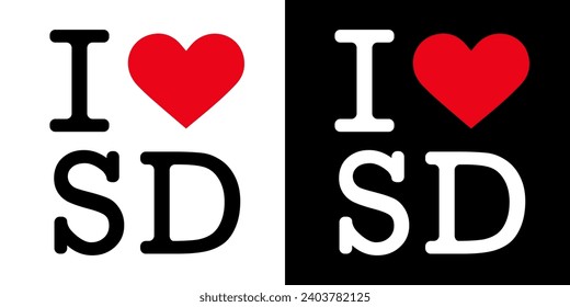 Texto Blanco Rojo Negro I Heart Love HH SD San Diego America USA Vector EPS Clip Art No fondo transparente