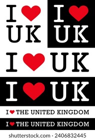 Text Black Red White I Heart Love ♥ UK The United Kingdom Vector EPS PNG Clip Art No Transparent Background