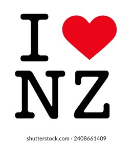 Texto Blanco Rojo Negro I Heart Love HH NZ Vector de Nueva Zelanda EPS Clip Art No fondo transparente