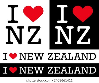 Text Black Red White I Heart Love ♥ NZ New Zealand Vector EPS PNG Clip Art No Transparent Background