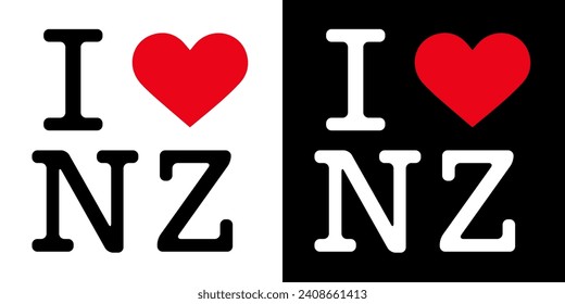 Text Black Red White I Heart Love ♥ NZ New Zealand Vector EPS PNG Clip Art No Transparent Background
