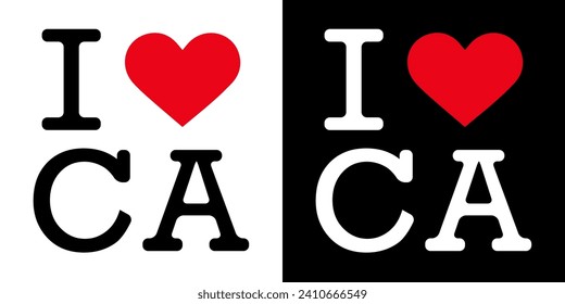 Text Black Red White I Heart Love ♥ CA California Cali Vector EPS PNG Clip Art No Transparent Background