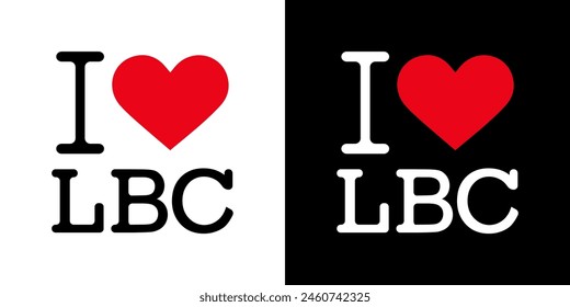 Text Black Red White I Heart Love ♥ LBC CA Long Beach California Cali Vector EPS PNG Clip Art No Transparent Background