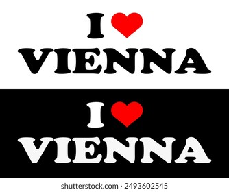 Text Black Red White I Love Heart ♥ Vienna Sign Banner Vector EPS PNG Clip Art No Transparent Background