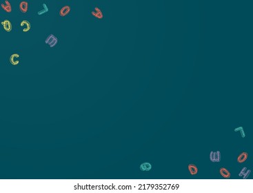 Text Blackboard Vector Green Background. Alphabet Style Frame. Stylized Letter Chalkboard Texture. Artwork Cover.