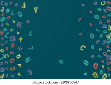 Text Blackboard Vector Green Background. Alphabet Style Art. Graphic Doodle School Board Pattern. Drawing Texture.